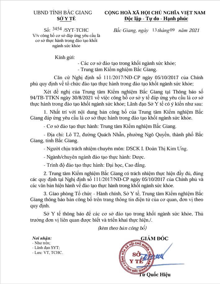 BẢN CÔNG BỐ CƠ SỞ THỰC HÀNH TRONG ĐÀO TẠO KHỐI NGÀNH SỨC KHỎE